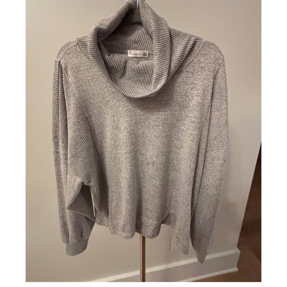89th & Madison Womens Heather Gray Cowl Neck Drop Shoulder‎ Knit Sweater XL